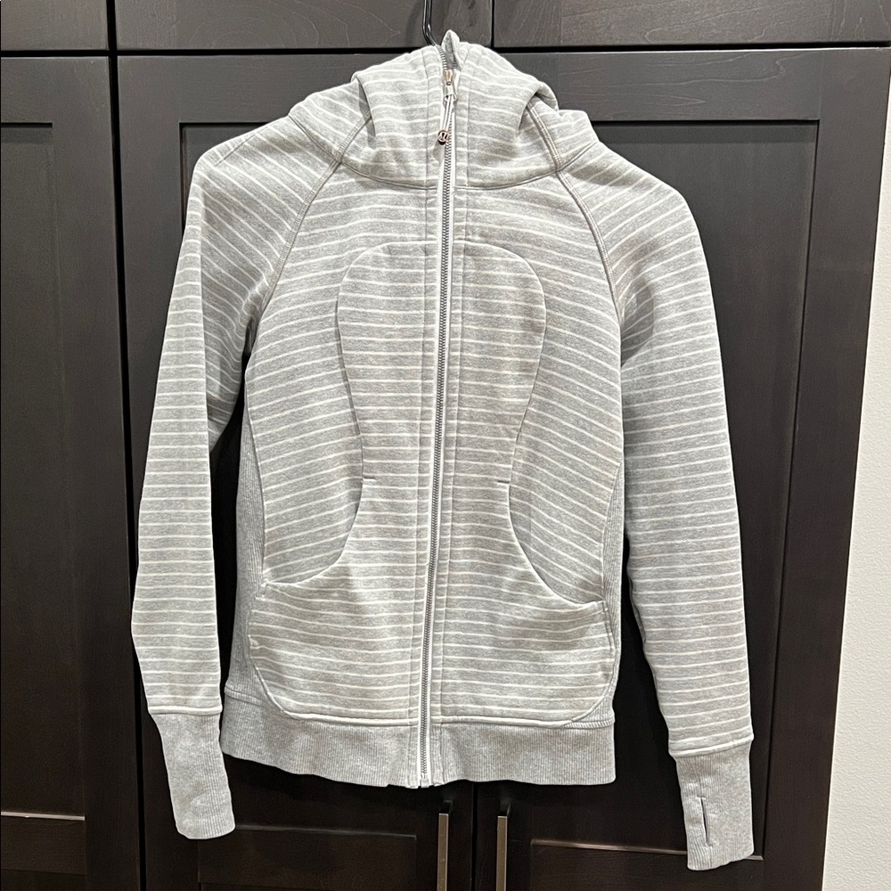Lululemon Scuba Hoodie Full Zip Gray White Stripe XS Thumbholes